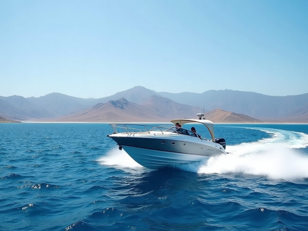 Private charter speedboat crossing open water near Labuan Bajo